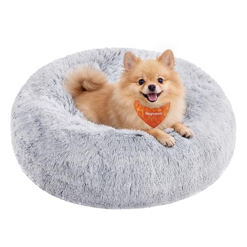 Feandrea Hundebett flauschig, Katzenbett, Donut Kissen, waschbar, Polsterung in der Mitte herausnehmbar, Langer Plüsch, 60 cm Durchmesser, Ombré-Grau PGW038G01 Feandrea Hundebett flauschig, Katzenbett, Donut Kissen, waschbar, Polsterung in der Mitte herausnehmbar, Langer Plüsch, 60 cm Durchmesser, Ombré-Grau PGW038G01