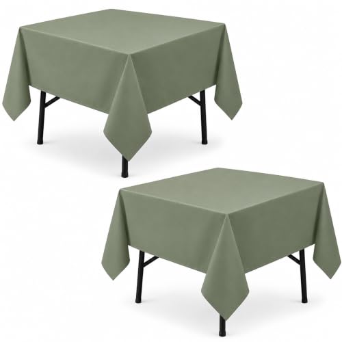 Image of 2-Pack 60x60 inch Sage Green Table Cloths, Solid Stain and Wrinkle Resistant Tablecloth, Premium Plain Weave Polyester Fabric Rectangle Table Linen Covers for Hotel, Banquet