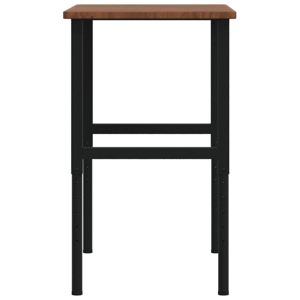Banco de trabajo de roble macizo marrón oscuro 100 x 60 x (71,5 – 98) cm con patas ajustables en altura y estructura de metal robusta. Equipo de taller estable para aficionados al bricolaje con gran