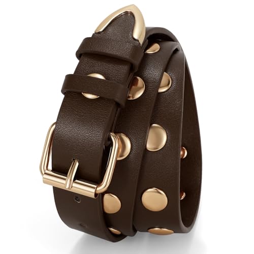 JASGOOD Studded Belt for Women Fashion Leather Belt for Jeans Punk Studded Belt for Ladies Dress Pants