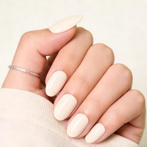 White Press On Nails Almond,Medium Soft Gel Fake Nail Kit With Nail Glue,30-Piece-15 Sizes Durable Reusable Press On Nails for Women Gift(HCK506 peachy-pink)