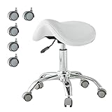 CMYUN Sattelhocker Zahnarzt-Klinik-Büro-Sattelhocker mit Rädern, Hochleistungs-ergonomischer Dentalhygieniker-Salon-Spa-Sattelstuhl, Verstellbarer Rollstuhl für Zu Hause (Color : White)