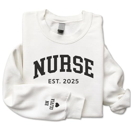 GODMERCH Personalized Embroidered Nurse Sweatshirt - Custom Nurse Hoodie for Women, Nursing School Shirts, Gifts for RN CNA NP LPN Christmas Birthday Graduation