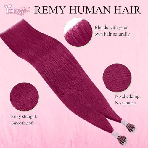 Image of YoungSee Nano Tip Hair Extensions Magenta 20 Inch Nano Human Hair Extensions Burgundy Nanobead Hair Extension Human Hair Colorful Hair Extension Nanoring Colored for Role Playing 25 Strands 25g