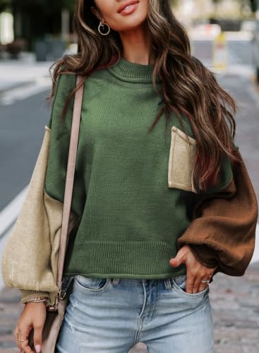 Image of Dokotoo Women's Sweater Tops 2026 Ribbed Knitwear Lantern Pullover Sweater