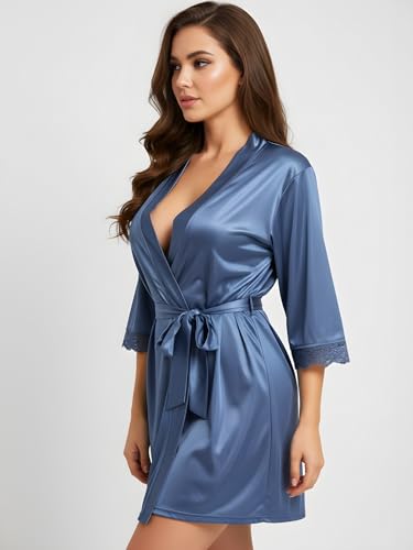 Image of Xs and Os Women Satin Short Nighty Babydoll Nightwear Robe