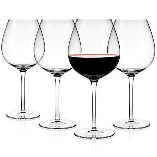 Luxbe - Crystal Wine Glasses, set of 4-24oz, 730ml - Large Baloon Style Handcrafted Leed-Free - For Red White Wines - Professional Wine Tasting
