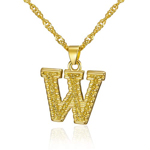 kelistom Initial Necklace for Women Men Teen Girls Boys, 18K Gold Plated Twisted Link Chain Gothic 26 Letters Pendant Necklace with Extension (W)