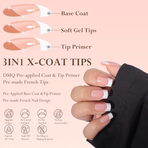 DMQ French Tip False Nails, 300Pcs French Press On Nails Short, Nude Square X-coat Fake Nails - Image 3