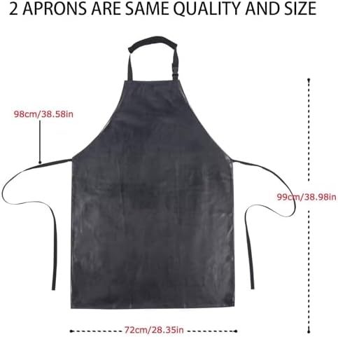 2 Pack Waterproof Rubber Black Vinyl Apron for Men 39" Lightweight Chemical Resistant Industrial Work Apron Adjustable Plastic Aprons for Dishwashing Butcher Dog Grooming Lab Work Fish Cleaning