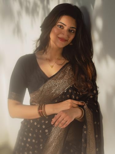 Image of Shasmi Women's Navy blue Banarasi Pure Kanjivaram Silk Saree Soft new ladies Design Wear Pattu Sarees 2026 Cotton Party Sari collections With Blouse Piece for Wedding sadi (KS-224)