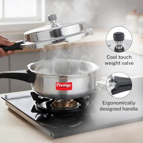 Image of Prestige 2 Litre Aluminium Popular Outerlid Pressure Cooker | Virgin Aluminium| Gas Compatible|Controlled Gasket Release System|5 years warranty|ISI Certified