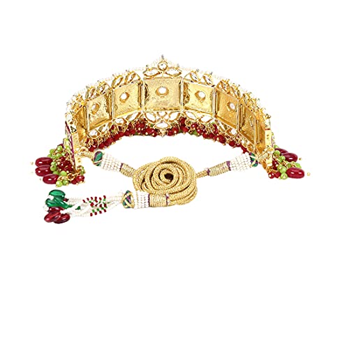 Image of Yellow Chimes Ethnic Gold Plated Studded Kundan Beads Flower Design Jewellery Set Multicolour Meenakari Choker Necklace Set for Women and Girls