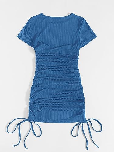 Image of Milumia Women's Casual Rib Knit Short Sleeve Drawstring T Shirt Dress