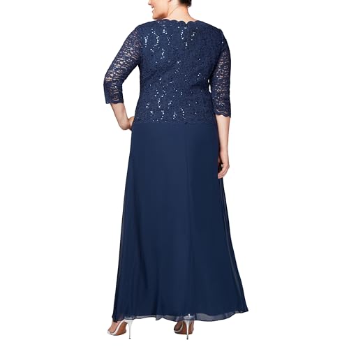 Alex Evenings Women's Plus Size Stretch Lace Bodice Mock One Piece Gown2