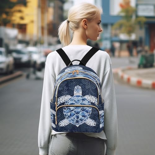 Image of ALAZA Blue White Turtle Flower Women Backpack Purse Ladies Fashion Shoulder Bag Daypack Travel Bag 10L