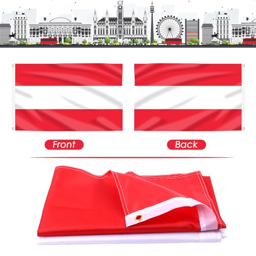 Image of AhfuLife Austria Flag 3x5 Ft, Large Austrian Flags for Outside - Double Side with Brass Eyelets for Olympic Party Decorations, Soccer Party Decoration Bar Garden Street Decoration Indoor Outdoor