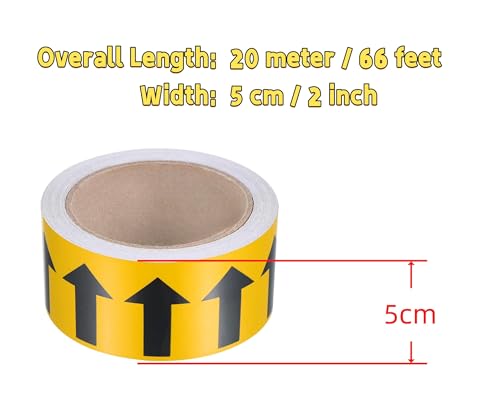 Image of Pipe Flow Arrow Tape Pipeline Arrow Stickers 2 Inch x 66 Ft (5cm x 20M) Pipe Identification Marking Arrow Labels with Reflective Strips for Pipe Flow Markers, Yellow /Black