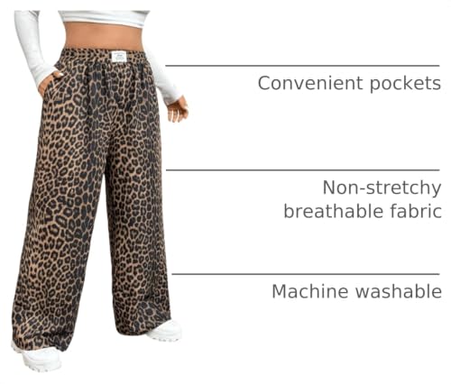 Image of RoseSeek Women's Letter Leopard Print Y2K Straight Elastic Waist Leg Pants | Cheetah Print, Straight, Baggy Loose Fit, Slant Pocket, Streetwear, Vintage, Graphic Trousers