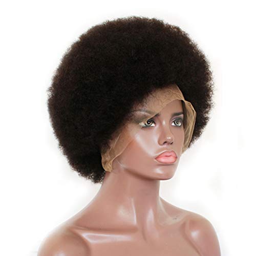 Fluffy Coil Malaysia Human Hair Full Lace Wigs Short Afro Kinky Curly Lace Front Wigs for Black Women (12inch, FullLaceWig)