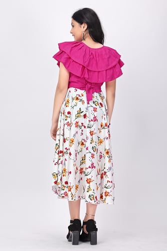 Image of Aarya Girl's Ruffle Neck Printed Midi Length Dresses
