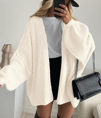 Image of PRETTYGARDEN Womens Oversized Cardigan Sweaters 2026 Fall Long Lantern Sleeve Knit Open Front Lightweight Sweater