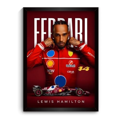Image of Lewis Hamilton Ferrari Poster | Framed Ferrari F1 Car A4 Sized (31 x 23 cm) | Lewis Hamilton F1 Poster | Ferrari Car Posters for Wall, Gift for Boys, Formula 1 Frames | Formula 1 Frame (F 009)