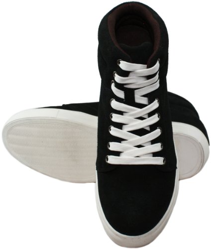 Calden Men's Invisible Height Increasing Elevator Shoes - Black Suede Leather Lace-up Casual Fahion Sneakers - 3 Inches Taller - K107201 - Size 8 D(M) US4