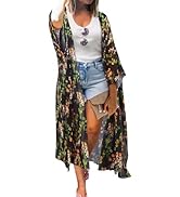 MayBuy Women's Summer Long Flowy Kimono Cardigans Boho Chiffon Beach Cover Up Tops