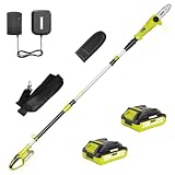 EWORK Electric Pole Saws for Tree Trimming 20V 8-Inch Cordless Pole Chainsaw, Extension to 14.8-Ft, 4-Angle Adjustable Head, Tool-Free Tensioning with 2x2.0Ah Battery & Fast Charger