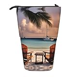 Pyjwyfmy Stehendes Federmäppchen mit Strandpalmenmotiv, Teleskop-Stifttasche, tragbarer Stifthalter...