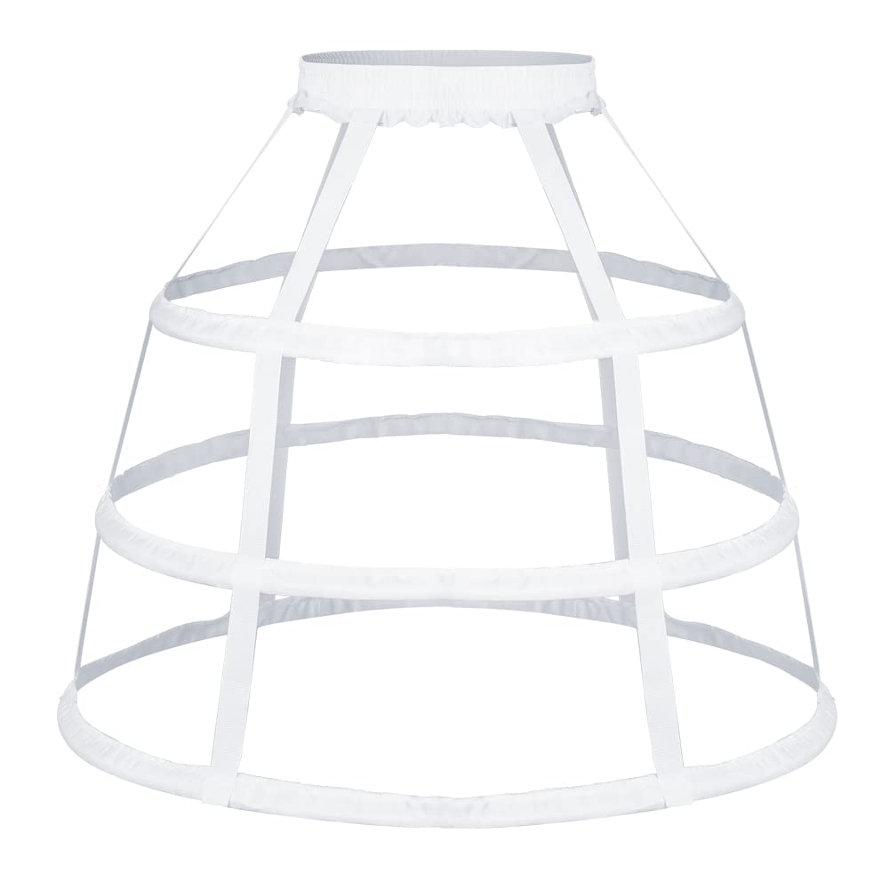 KHZQQSY 3 Hoop Cage Skirt Victorian Crinoline Petticoat Lolita Cosplay of Women (White)