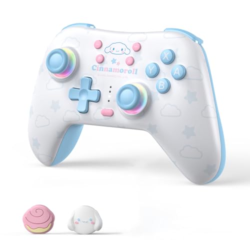 Image of Kuitmor Cinnamoroll Switch Pro Controller, Cute Hall Effect Wireless Gamepad No Drift for Switch 2 /Switch /OLED /Lite, PC /Steam, Android, iOS, Bluetooth + Wired, Turbo, Back Buttons, 6-Aixs Gyro, Wake-up, RGB (Blue, Without 2.4g Receiver)