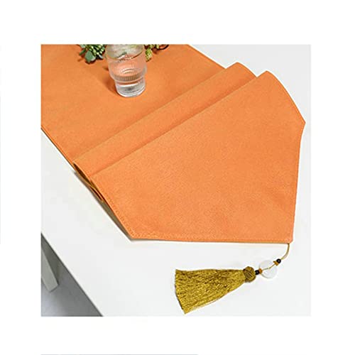 Chemin de table orange en coton 35 x 228 cm style moderne et simple à pompons