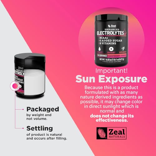 Zeal Naturals Electrolyte Powder Recovery Drink (90 Servings | Raspberry Guava) w/ 0 Sugar +BCAAs +B-Vitamins Electrolyte Supplement w Potassium Zinc & Magnesium for Hydration - Keto Electrolytes
