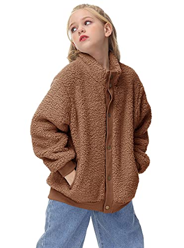 Gamisote Girls Warm Fleece Jacket Button Up Faux Shearling Chunky Outerwear Coat With Pockets #TOP4