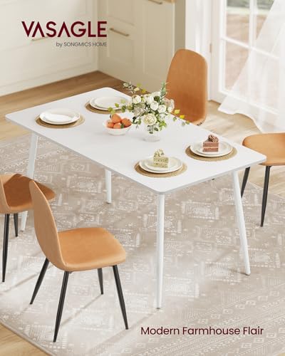 Image of VASAGLE 55.1 inch Dining Table for 4-6 People, Modern Kitchen Table, Heat-Resistant Tabletop, Quick Assembly, for Dining Room, Snow White, Island Collection UKDT100W101S