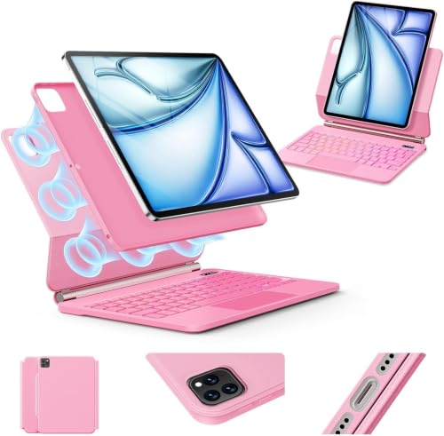 Image of Keyboard Case for iPad Air 13 inch (M4 /2026 /M3 2025 /M2, 2024),iPad Pro 12.9 inch (3 /4 /5 /6th Gen)，Easy-Set Magnetic Stand- 7-Color Backlit - Removable Cases with Multi-Touch Trackpad Keyboard