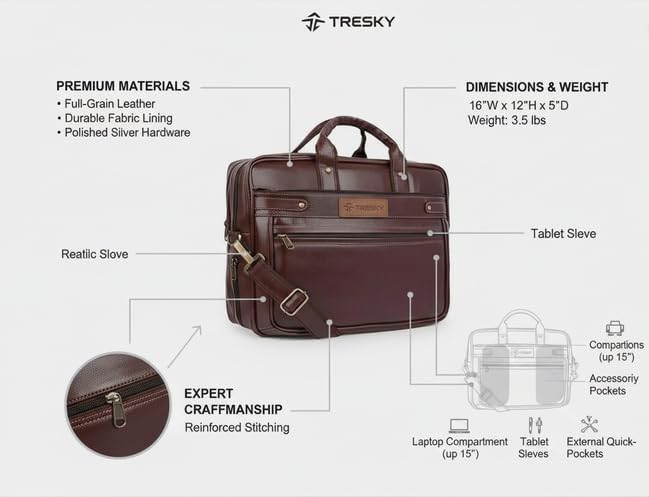 Image of Faux Leather Laptop Messenger Office Bag Briefcase for Work for Men