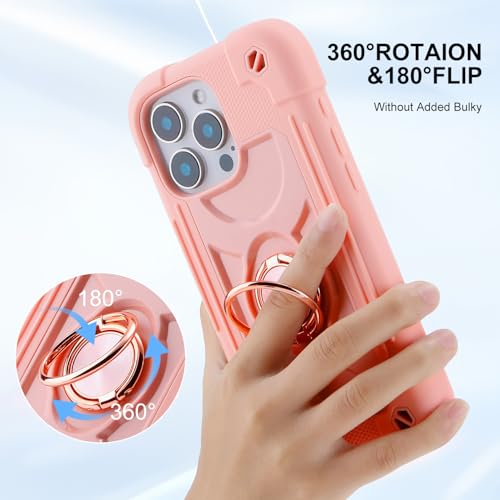 Image of MARKILL Compatible with iPhone with Built-in 360Rotating Ring Stand, Military Grade Drop Protection Full Body Rugged Heavy Duty Case Durable Cover (Pink, iPhone 16 Pro Max 6.9 inch)