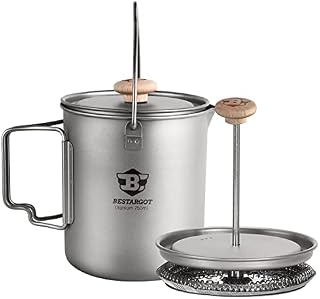 Bestargot Kempingowy kubek tytanowy do garnka, filiżanka outdoorowa, 750 ml, maks. French Press tytanowe naczynia kempingowe, kuchenka do kawy, na kemping, lekki i przenośny, 188 g
