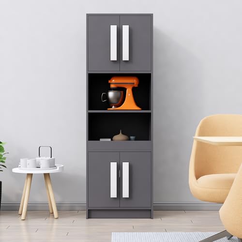 Image of Bniture Engineered Wood Storage Cabinet | 6 Tier Sideboard Cabinet for Living Room with Magnetic Door | Multipurpose Cabinet Organizer for Home | Space Saving Kitchen Crockery Unit | Slate Grey