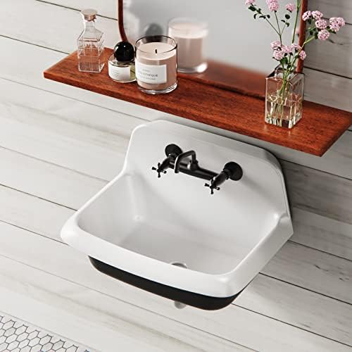 ELLAI 24 Inch Wall Mounted High Back Kitchen Sink White and Black