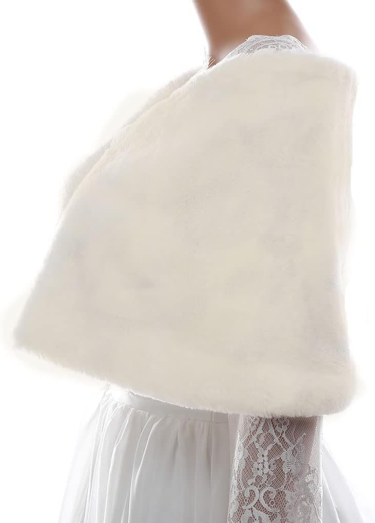 Women's Wedding Faux Fur Shawl Bride Fur Wrap Evening Dresses Faux Shrug for Bridal - Image 5
