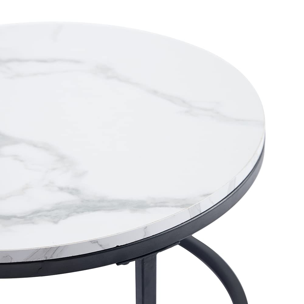 GrandCA HOME 2er Set Runder Couchtisch Beistelltisch (Marmorimitat) für das Wohnzimmer, Große Größe: 80x80x45cm; Kleine Größe: 60 x 60 x 35 cm,Schwarz