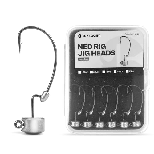 20Pack Weedless Ned Rig Jig Heads with Molded Bait Keeper System – Mushroom Head for Weedless Finesse Bass Fishing 1/16 1/8 3/16 1/4oz