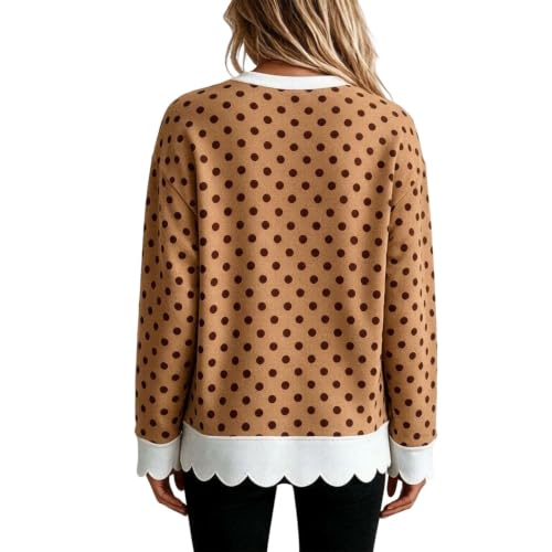 Women'S Casual Polka Dot Sweatshirt Crew Neck Long Sleeve Scalloped Hem Top - image 4