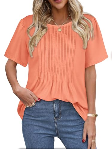 Womens T Shirts Short Sleeve Tops Dressy Casual Blouses Pleated Front Summer Outfits4