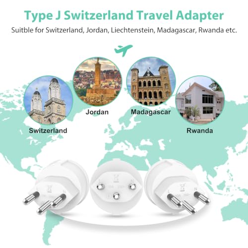 Deutschland auf Schweiz 3 Stück Adapter Deutschland Schweiz, EU auf Schweizer Stecker, Schweiz Reiseadapter… – Ansicht 2