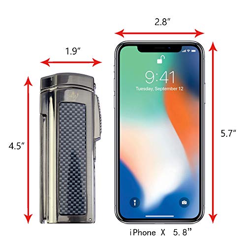 HUOWA Quadruple Jet Torch Lighter, Strong 4 Red Flame Butane Refillable Cigarette Lighter with Cigar Cutter and Double Cigar Punch